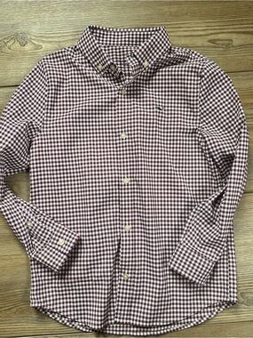 Vineyard Vines Boys Performance Button-Down Gingham Dress Shirt - Maroon/White